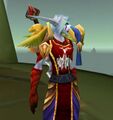 Here Siji stands wearing the bold new colors of the guild she loves so dearly. The red, gold and silver of Shardracona.