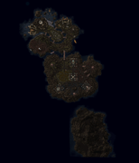 Minimap of Tol Barad and Tol Barad Peninsula with a third inaccessible island to the south.