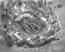 Early concept art of peaks and valleys in the shape of a spiral dragon.