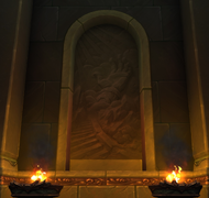 Mural of Tyr's silver hand in Talondras' library.