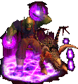 An orc warlock with his felhunter as originally seen on the official World of Warcraft website.