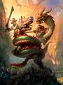 Pandaren serpent riders defend against Zandalari trolls.