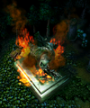 A burning statue of Cenarius, seen near the beginning of the Terror of the Tides campaign.