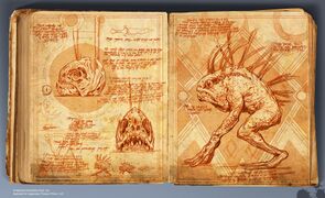 Sketches created for a book prop for the Warcraft movie, including a depiction of a murloc.