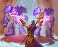 Rommath empowering a pair of arcane golems in Hearthstone.