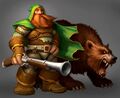 A dwarf hunter and his bear.