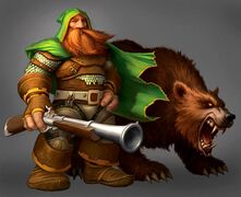 Dwarf mountaineer and his bear.