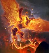 A Druid of the Flame transformed into a fire wyvern in Hearthstone.