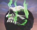 Illidan Stormrage holding Gul'dan's skull after killing him at the Nighthold.