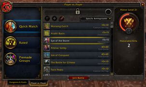 The Player vs. Player interface as of Battle for Azeroth.
