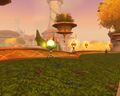 The Solar Vigil, a balcony overlooking Sunwell Plateau. The Scrying Orb shows a cinematic. Kalec stands nearby.