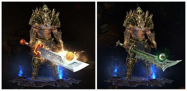 The Ashbringer and Corrupted Ashbringer as they appear in Diablo III.