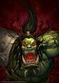 Grom after consuming the Blood of Mannoroth, on the cover of Rise of the Horde.